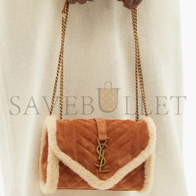 YSL ENVELOPE SMALL SHEARLING-SUEDE SHOULDER BAG 526286241562 (21*13*6cm)