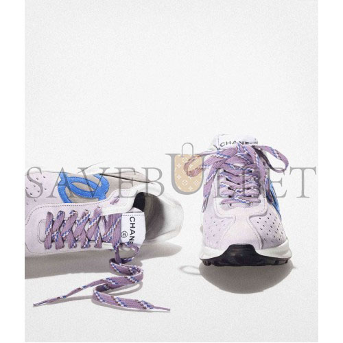 CHANEL SNEAKERS 		SUEDE KIDSKIN			LIGHT PURPLE, BLUE & DARK GRAY  G39074 X56563 K4279