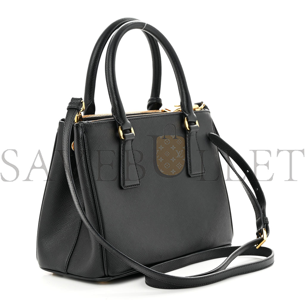 PRADA SAFFIANO MINI GALLERIA DOUBLE ZIP TOTE BLACK (24*17*11cm)