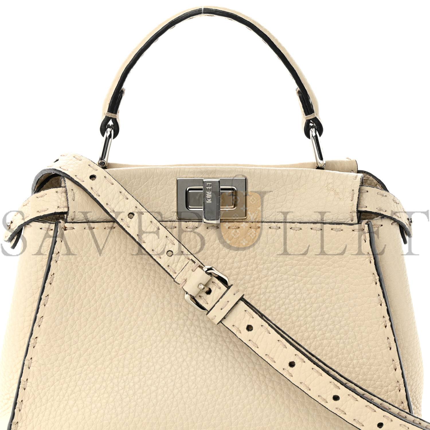 FENDI CUOIO ROMANO SELLERIA MINI PEEKABOO ICONIC SATCHEL LATTE (23*17*12cm)