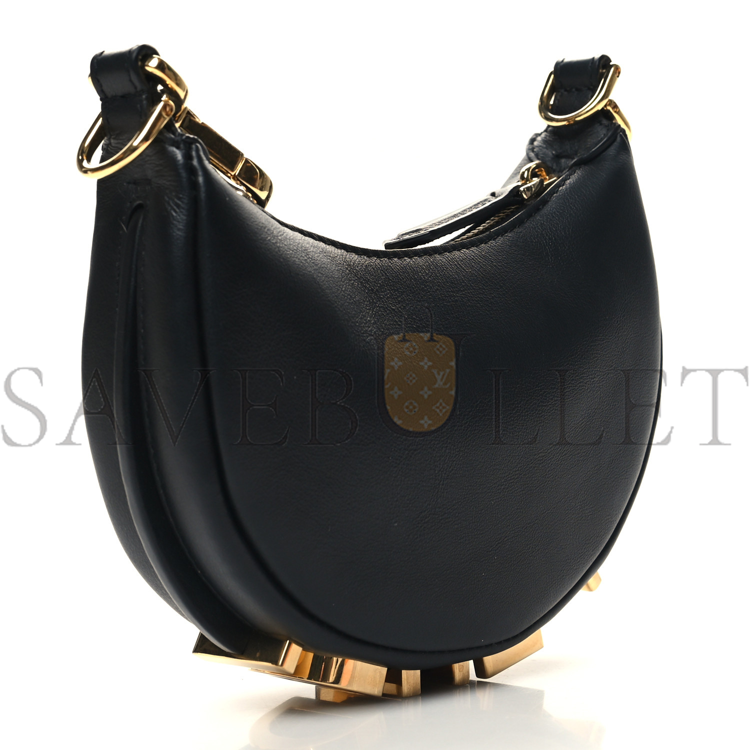 FENDI VITELLO GRACE MATTE NANO FENDIGRAPHY HOBO CHARM BLACK (15*10*5cm)