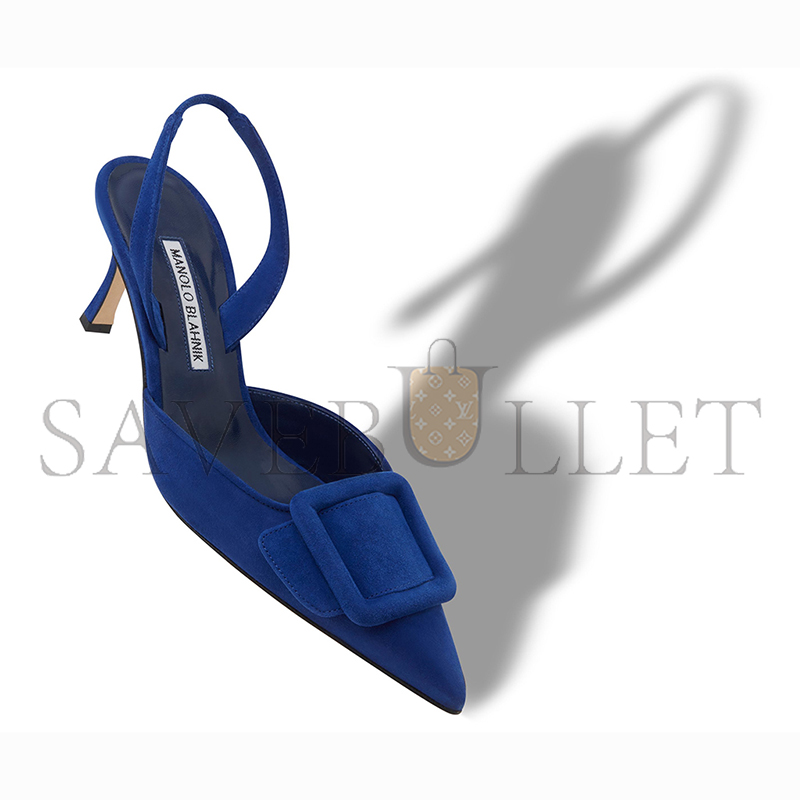 MANOLO BLAHNIK MAYSLI BLUE SUEDE BUCKLE DETAIL SLINGBACK PUMPS 219-0182-0035