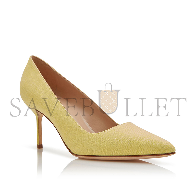 MANOLO BLAHNIK BB 70 YELLOW LINEN POINTED TOE PUMPS 125-2930-0002 MANOLO BLAHNIK BB 70 YELLOW LINEN POINTED TOE PUMPS 125-2930-0002