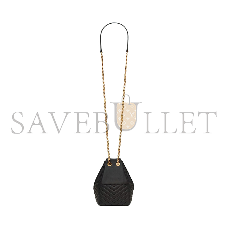 YSL JOE MINI BLACK QUILTED MONOGRAM BUCKET BAG 7607451EL071000 (19*13*13cm)