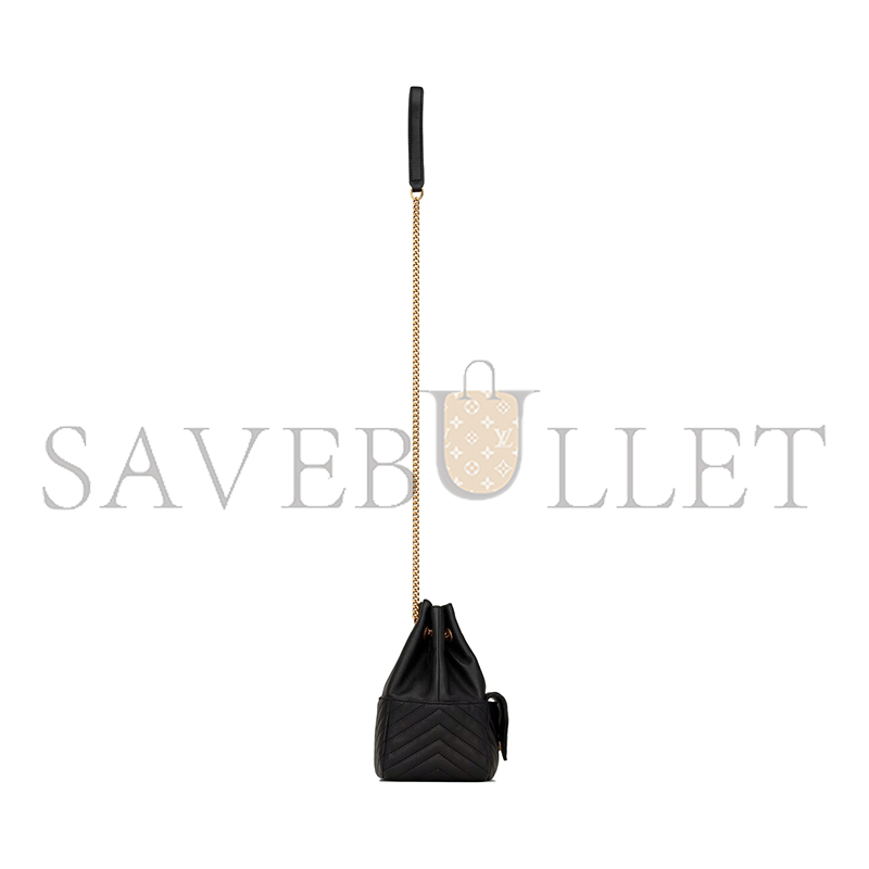 YSL JOE MINI BLACK QUILTED MONOGRAM BUCKET BAG 7607451EL071000 (19*13*13cm)