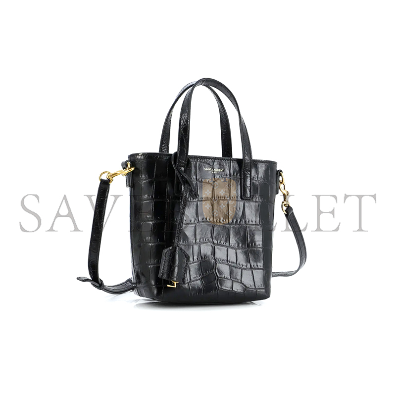 YSL BLACK MINI TOY SHOPPING CROC-EFFECT LEATHER TOTE 51307168 (18*17*8cm)