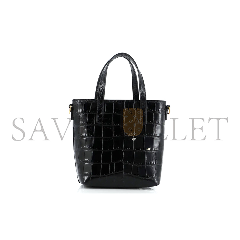 YSL BLACK MINI TOY SHOPPING CROC-EFFECT LEATHER TOTE 51307168 (18*17*8cm)