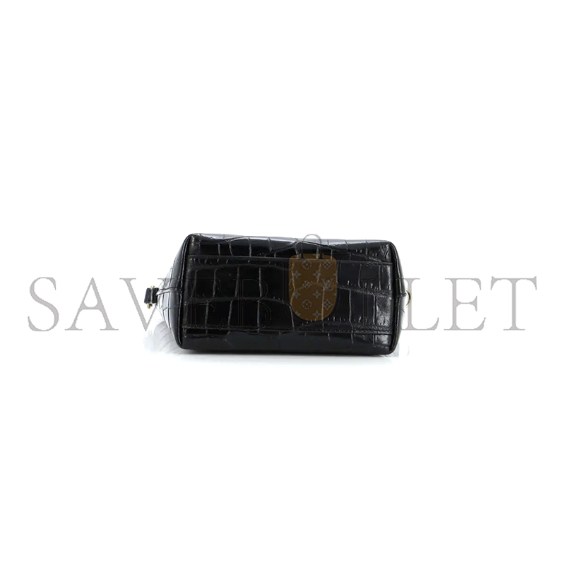 YSL BLACK MINI TOY SHOPPING CROC-EFFECT LEATHER TOTE 51307168 (18*17*8cm)