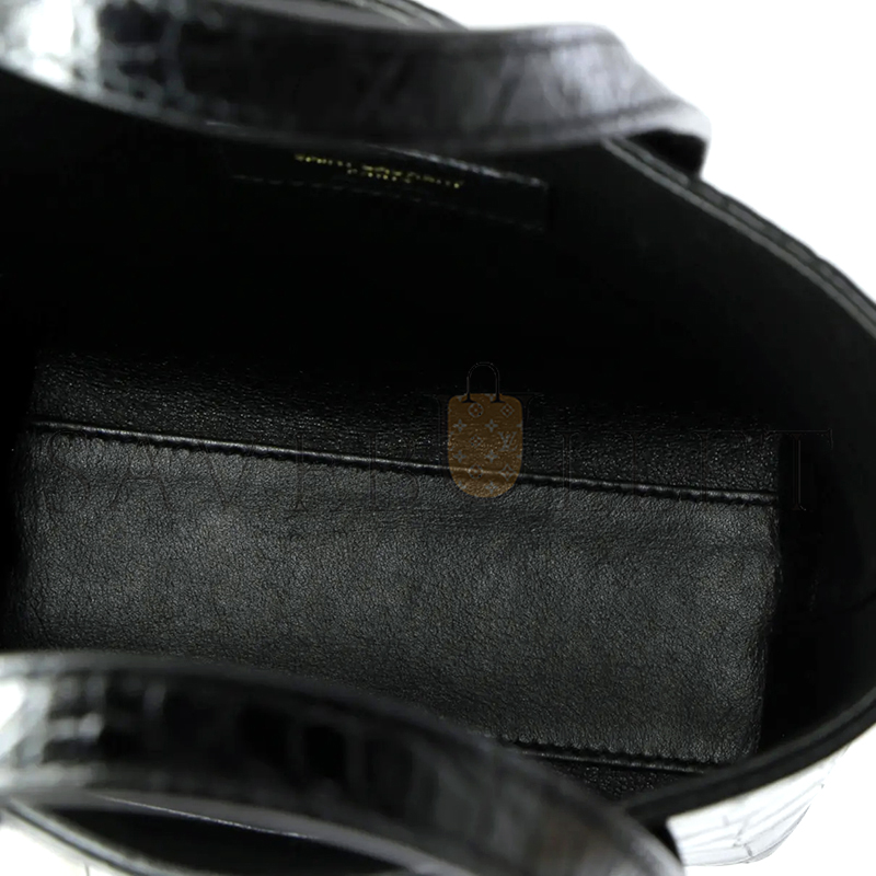 YSL BLACK MINI TOY SHOPPING CROC-EFFECT LEATHER TOTE 51307168 (18*17*8cm)