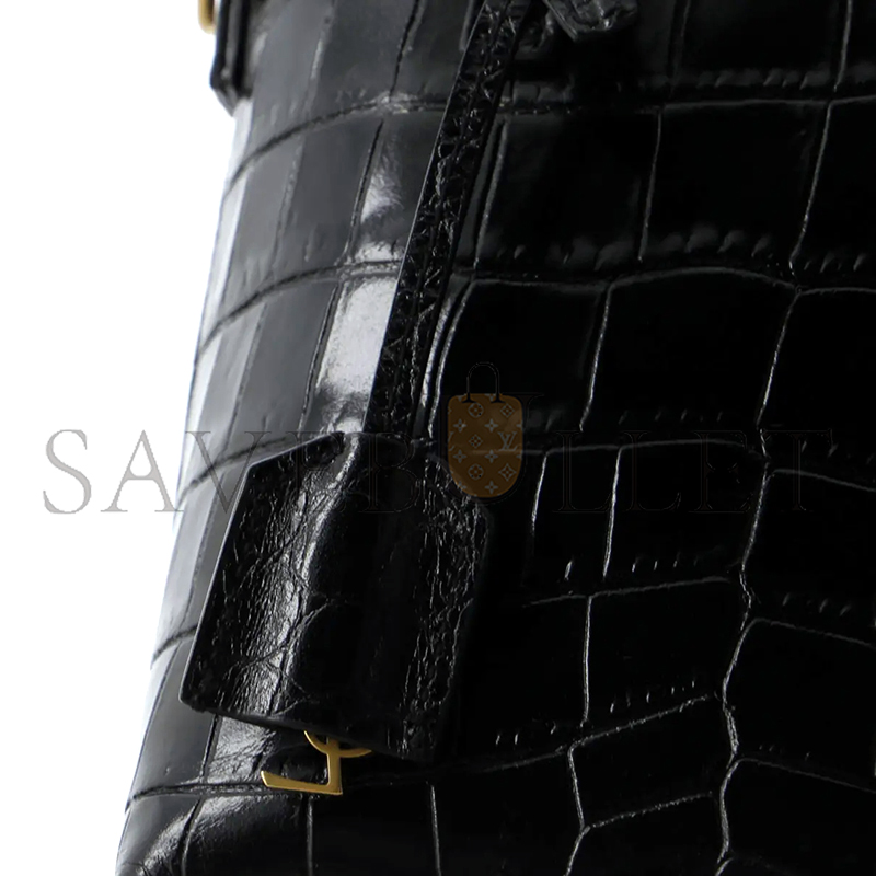 YSL BLACK MINI TOY SHOPPING CROC-EFFECT LEATHER TOTE 51307168 (18*17*8cm)