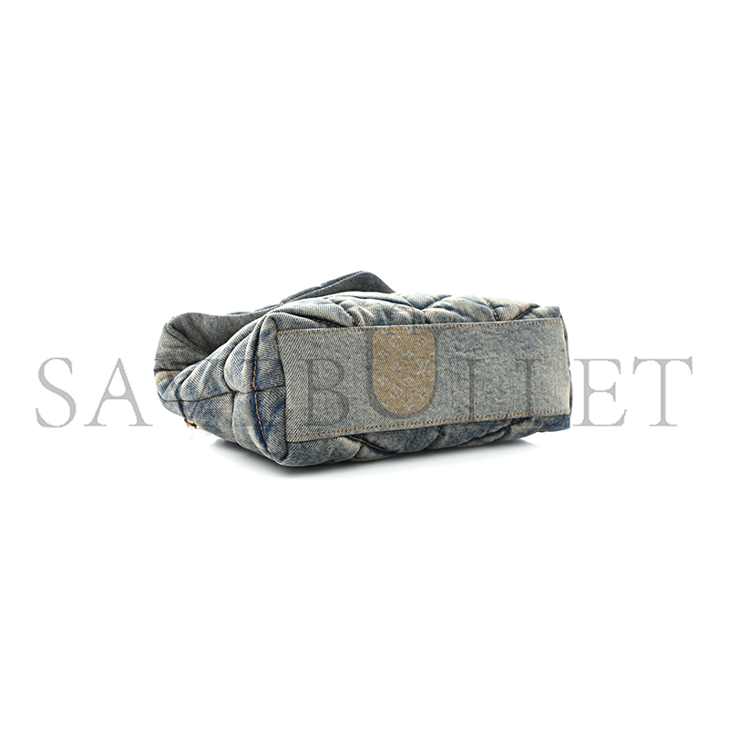 YSL LOULOU PUFFER MONOGRAM CHAIN SATCHEL BLUE BLACK 1525526 (23*15.8*5.8cm)