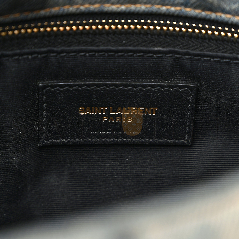YSL LOULOU PUFFER MONOGRAM CHAIN SATCHEL BLUE BLACK 1525526 (23*15.8*5.8cm)