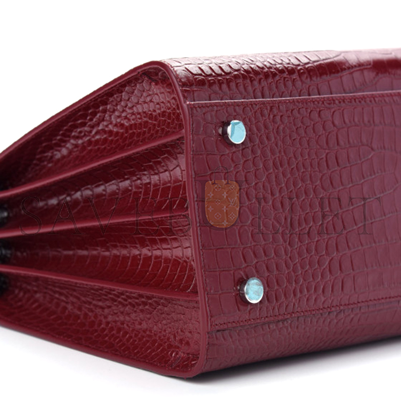 YSL SAC DE JOUR EMBOSSED CROCODILE SHINY LEATHER RED LACQUER 898383 (26*20.5*12.5cm)