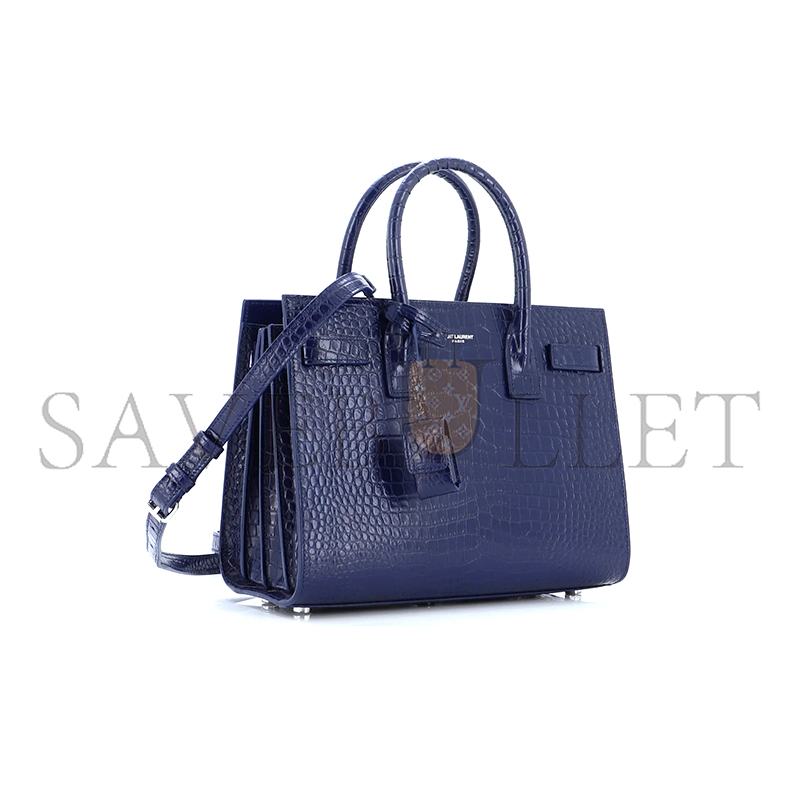 YSL BLUE CROC EMBOSSED LEATHER NANO CLASSIC SAC DE JOUR TOTE ARS4218630718 (26*20.5*12.5cm)