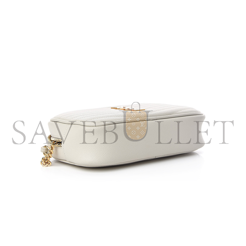 YSL MINI LOU BAG IN MATELASSÉ GRAIN DE POUDRE EMBOSSED LEATHER WHITE 466952 (19*10.5*5cm)