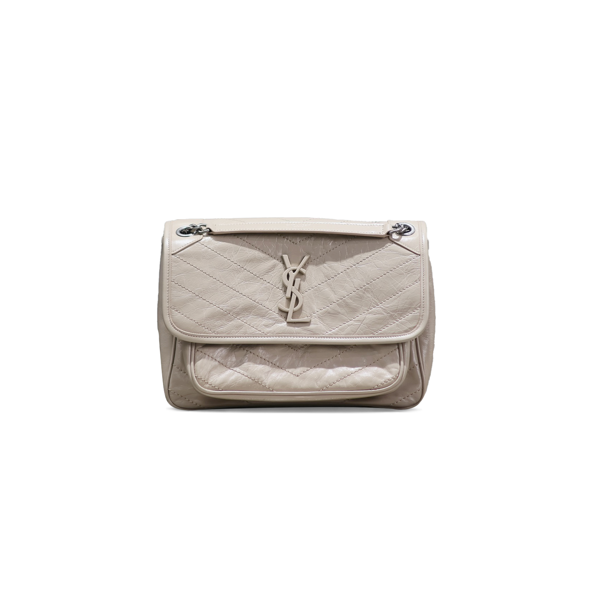 YSL NIKI MEDIUM CHAIN BAG IN CRINKLED VINTAGE VEGETABLE-TANNED LEATHER 633158352267 (28*20*8.5cm)