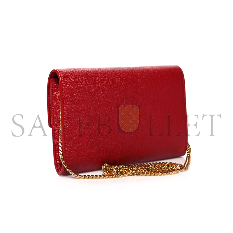 YSL UPTOWN CHAIN WALLET IN GRAIN DE POUDRE EMBOSSED LEATHER 607788110108 (19*12*3cm)
