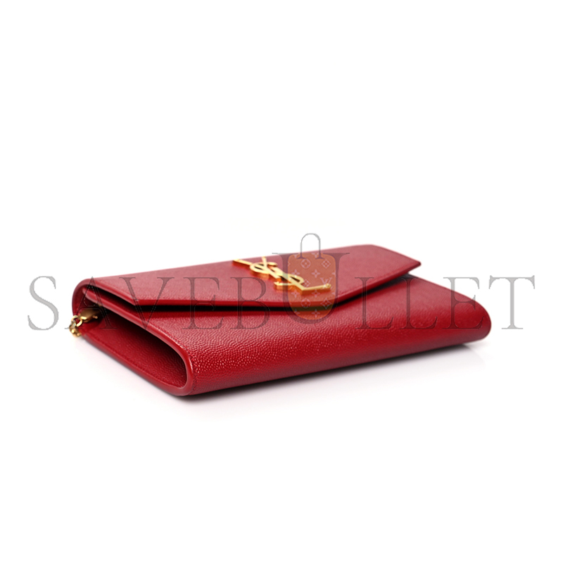 YSL UPTOWN CHAIN WALLET IN GRAIN DE POUDRE EMBOSSED LEATHER 607788110108 (19*12*3cm)