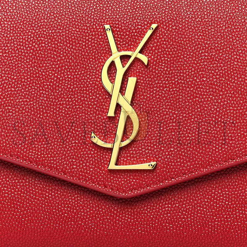 YSL UPTOWN CHAIN WALLET IN GRAIN DE POUDRE EMBOSSED LEATHER 607788110108 (19*12*3cm)