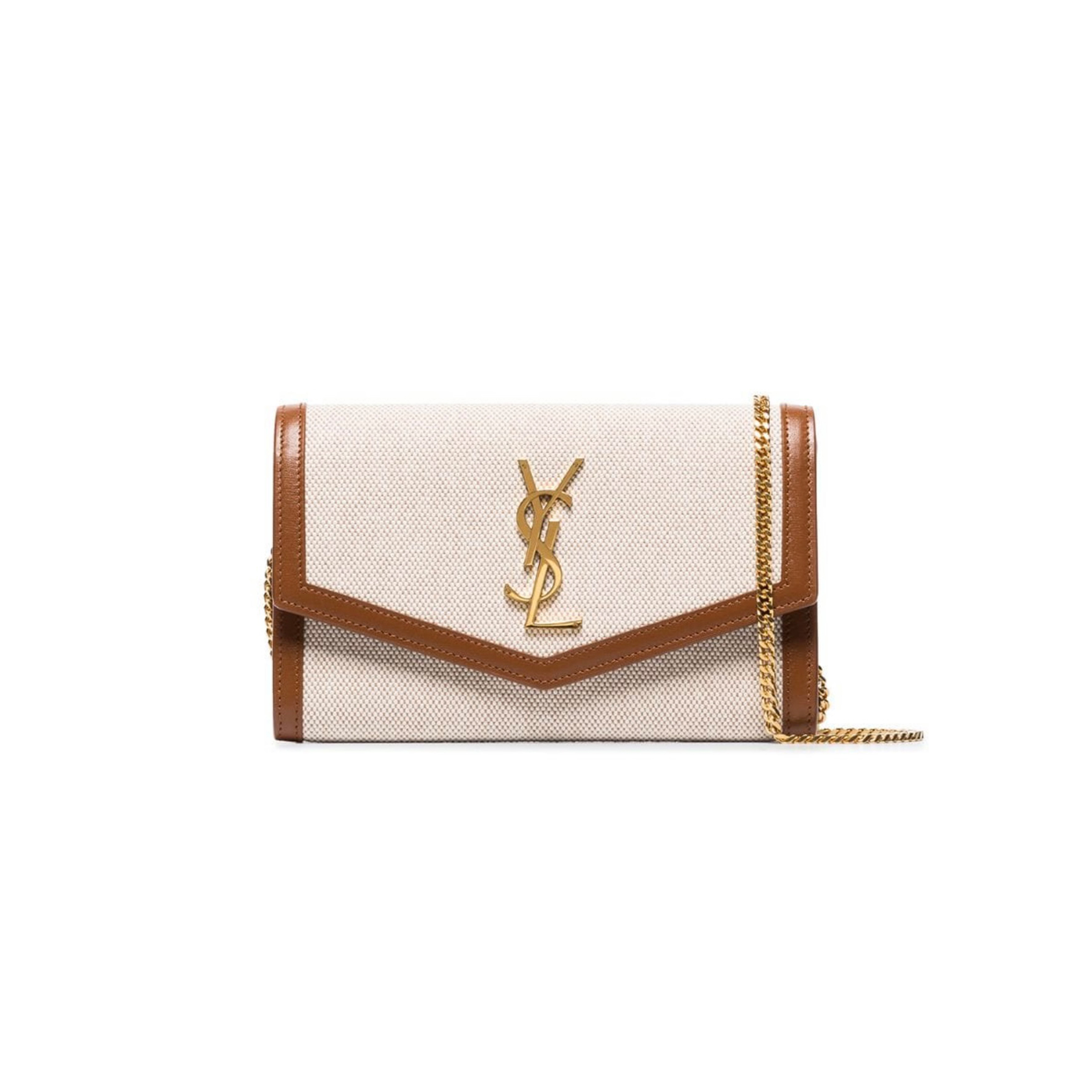 YSL UPTOWN CHAIN WALLET IN LEATHER AND CANVAS SHOULDER BAG 607788305236 (19*12*3cm)