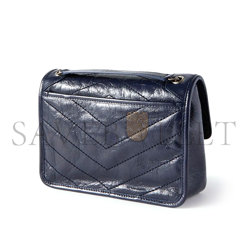 YSL NIKI BABY CHAIN BAG IN CRINKLED VINTAGE LEATHER 5330370EN044147 (21*16*7.5cm)