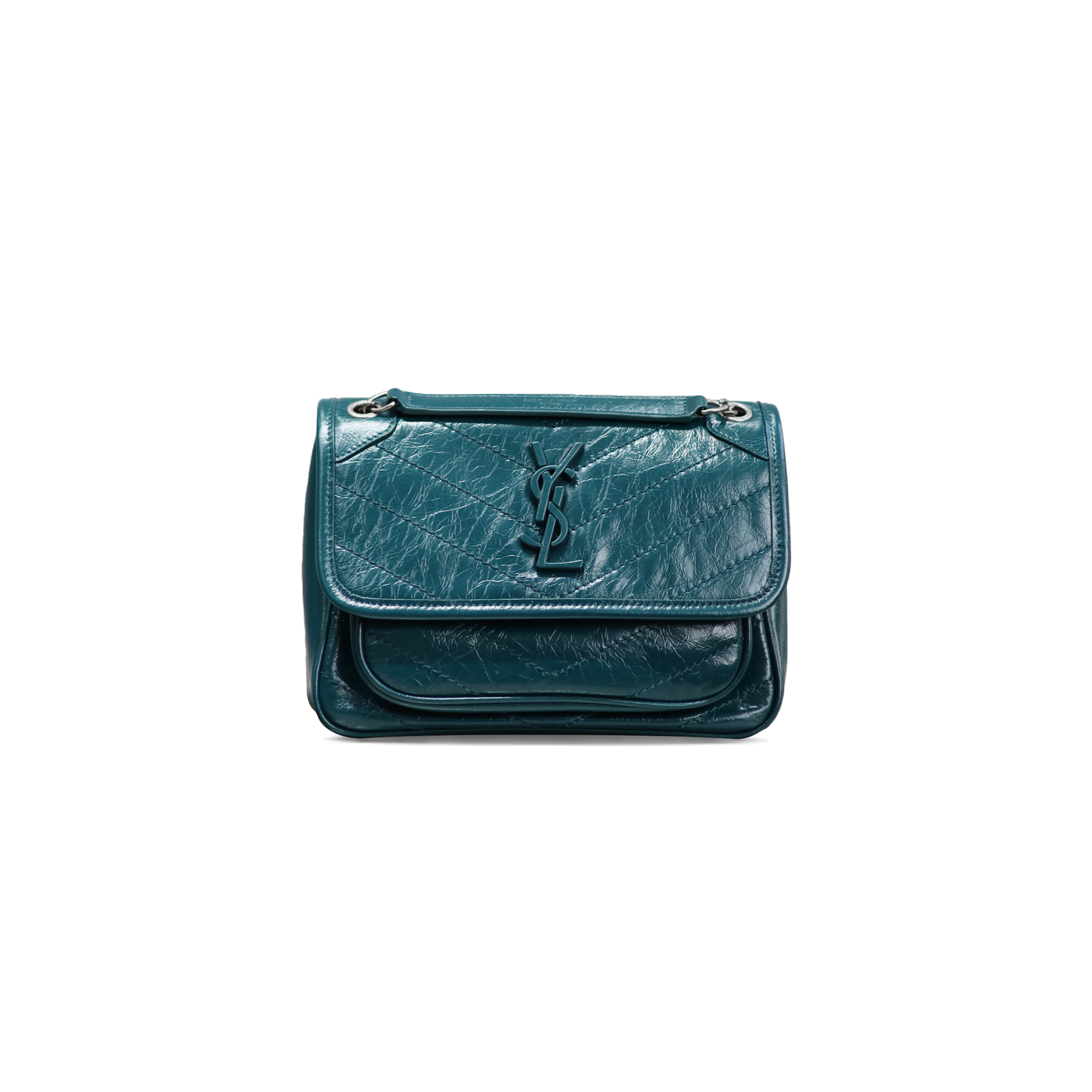 YSL NIKI BABY CHAIN BAG IN CRINKLED VINTAGE LEATHER 633151200415 (21*16*7.5cm)