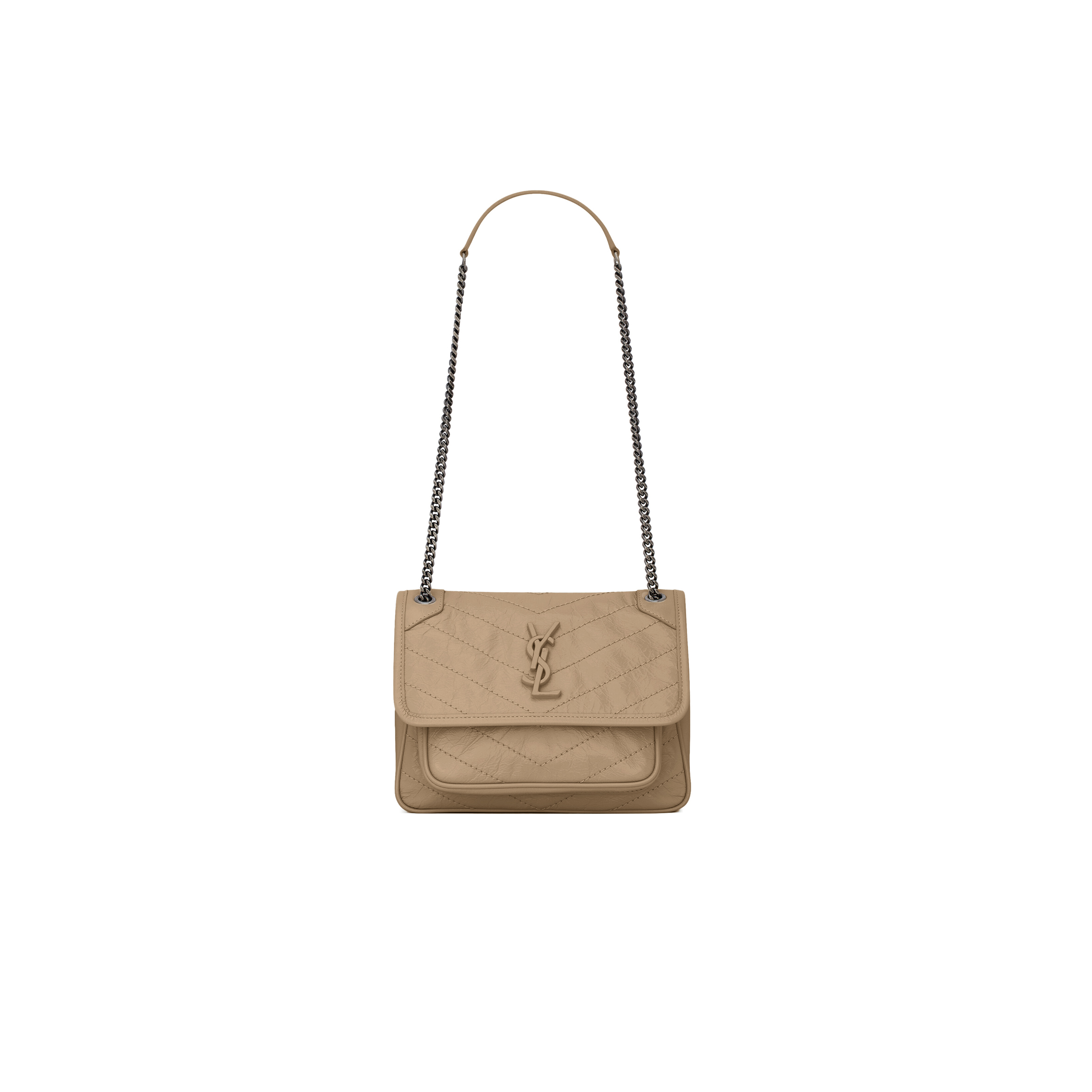 YSL NIKI BABY CHAIN BAG IN CRINKLED VINTAGE LEATHER 633151642201 (21*16*7.5cm)
