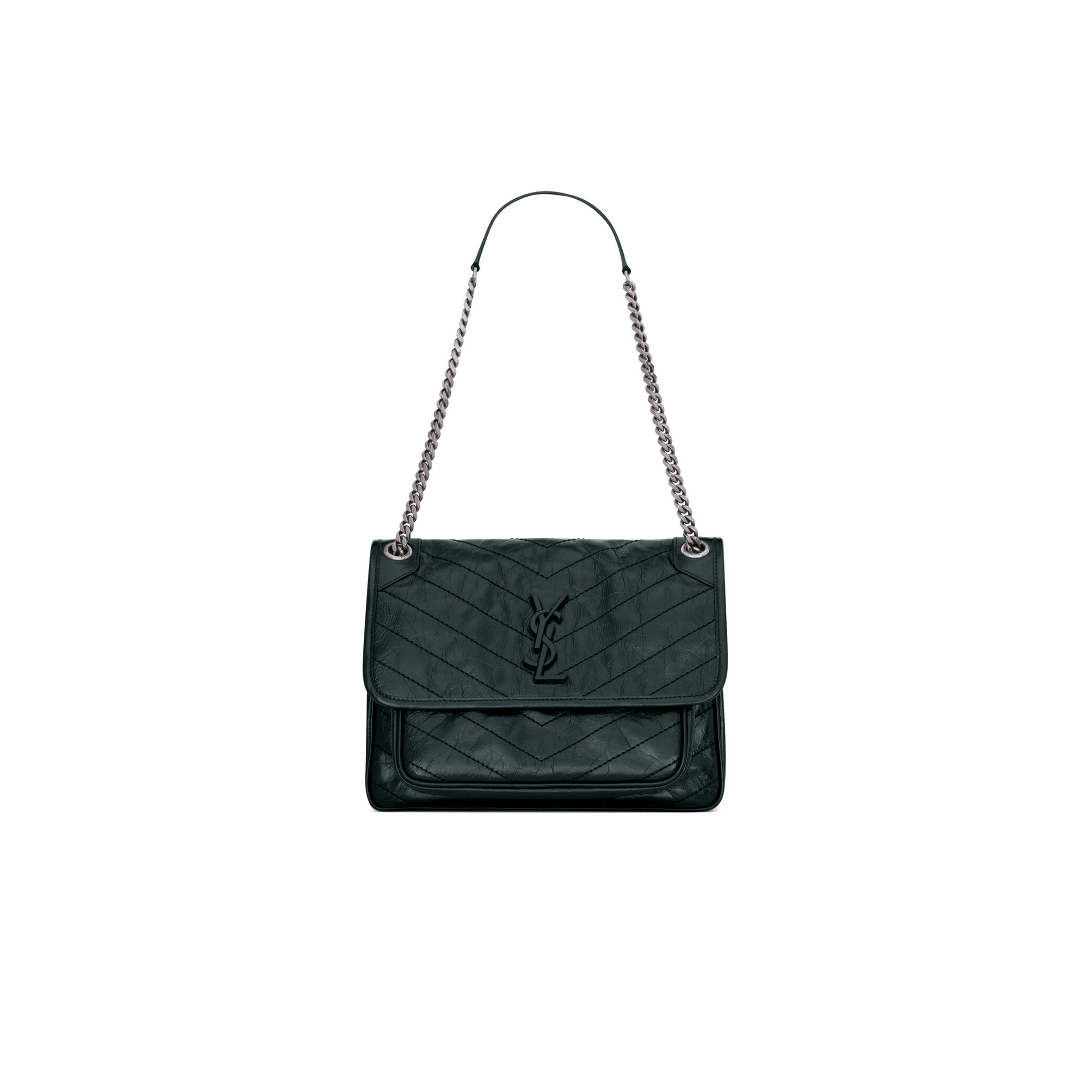 YSL NIKI MEDIUM CHAIN BAG IN CRINKLED VINTAGE LEATHER 633158360057 (28*20*8.5cm)