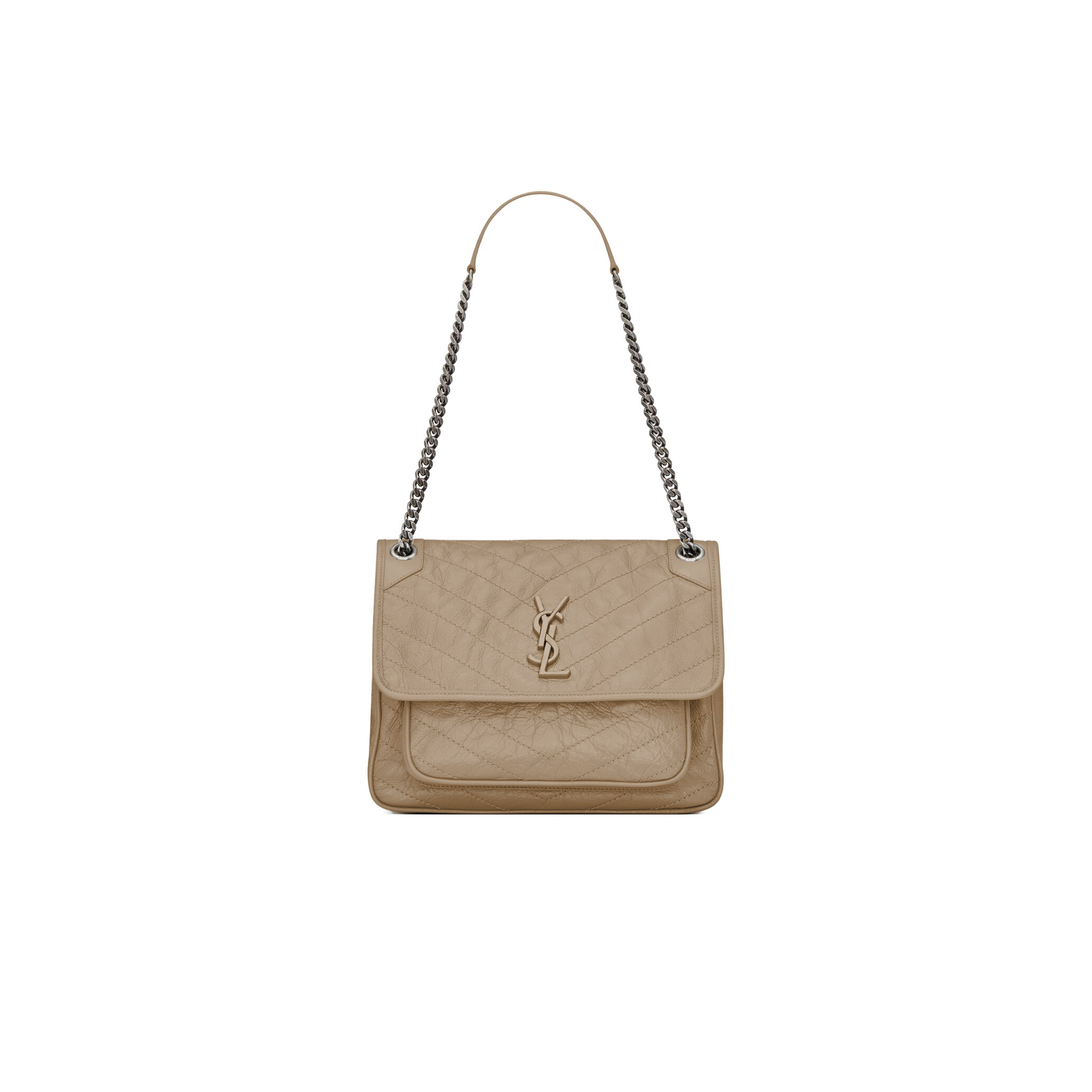 YSL NIKI MEDIUM CHAIN BAG IN CRINKLED VINTAGE LEATHER 633158620415 (28*20*8.5cm)