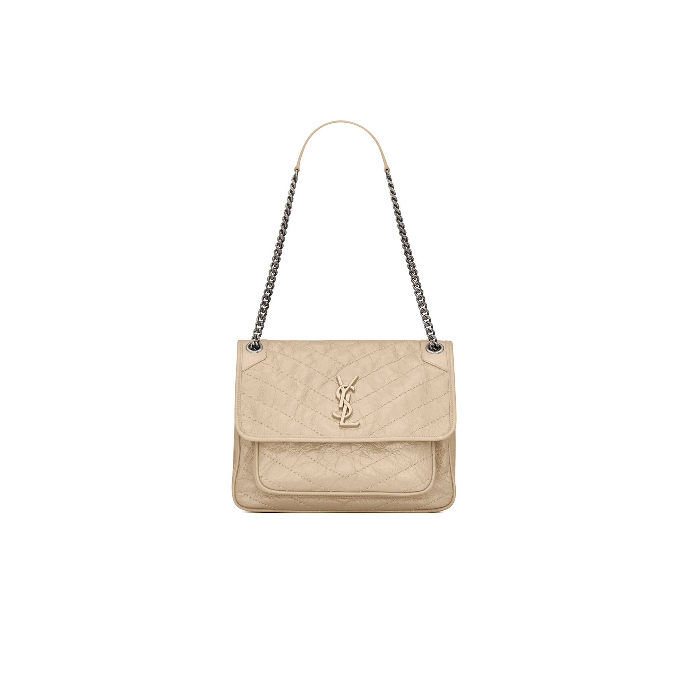 YSL NIKI MEDIUM CHAIN BAG IN CRINKLED VINTAGE LEATHER 6331583002654 (28*20*8.5cm)
