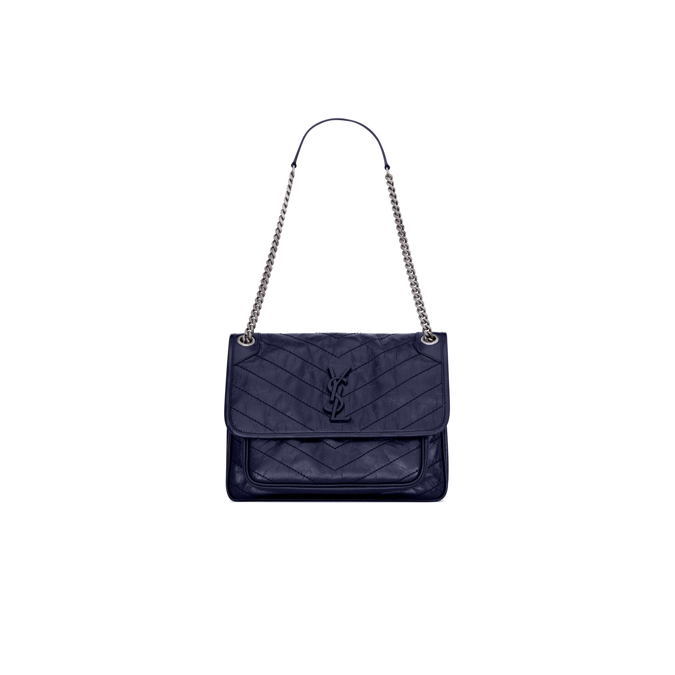 YSL NIKI MEDIUM CHAIN BAG IN CRINKLED VINTAGE LEATHER 633158362250 (28*20*8.5cm)