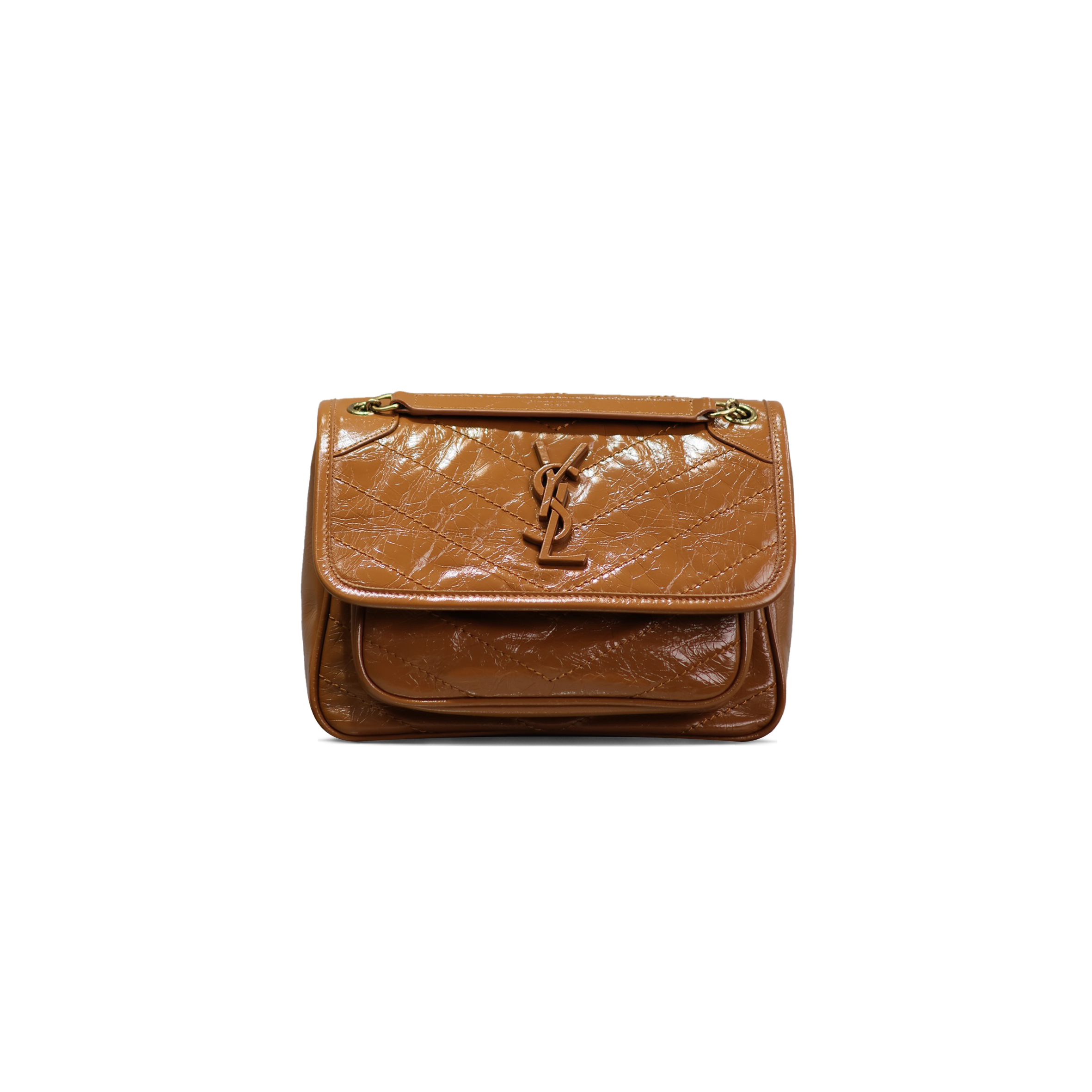 YSL NIKI BABY CHAIN BAG IN CRINKLED VINTAGE LEATHER 633151300689 (21*16*7.5cm)
