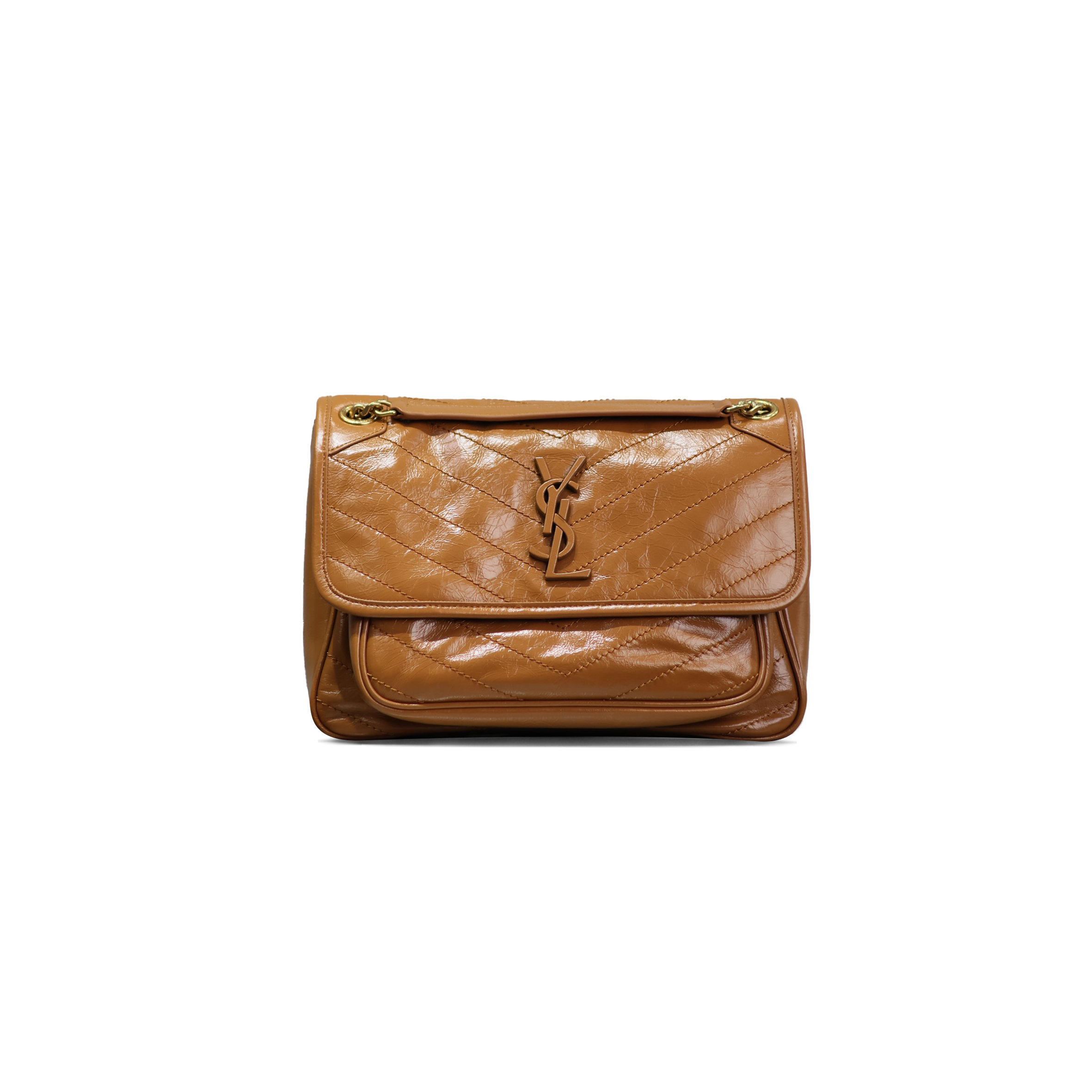YSL NIKI MEDIUM CHAIN BAG IN CRINKLED VINTAGE LEATHER 633158300256 (28*20*8.5cm)