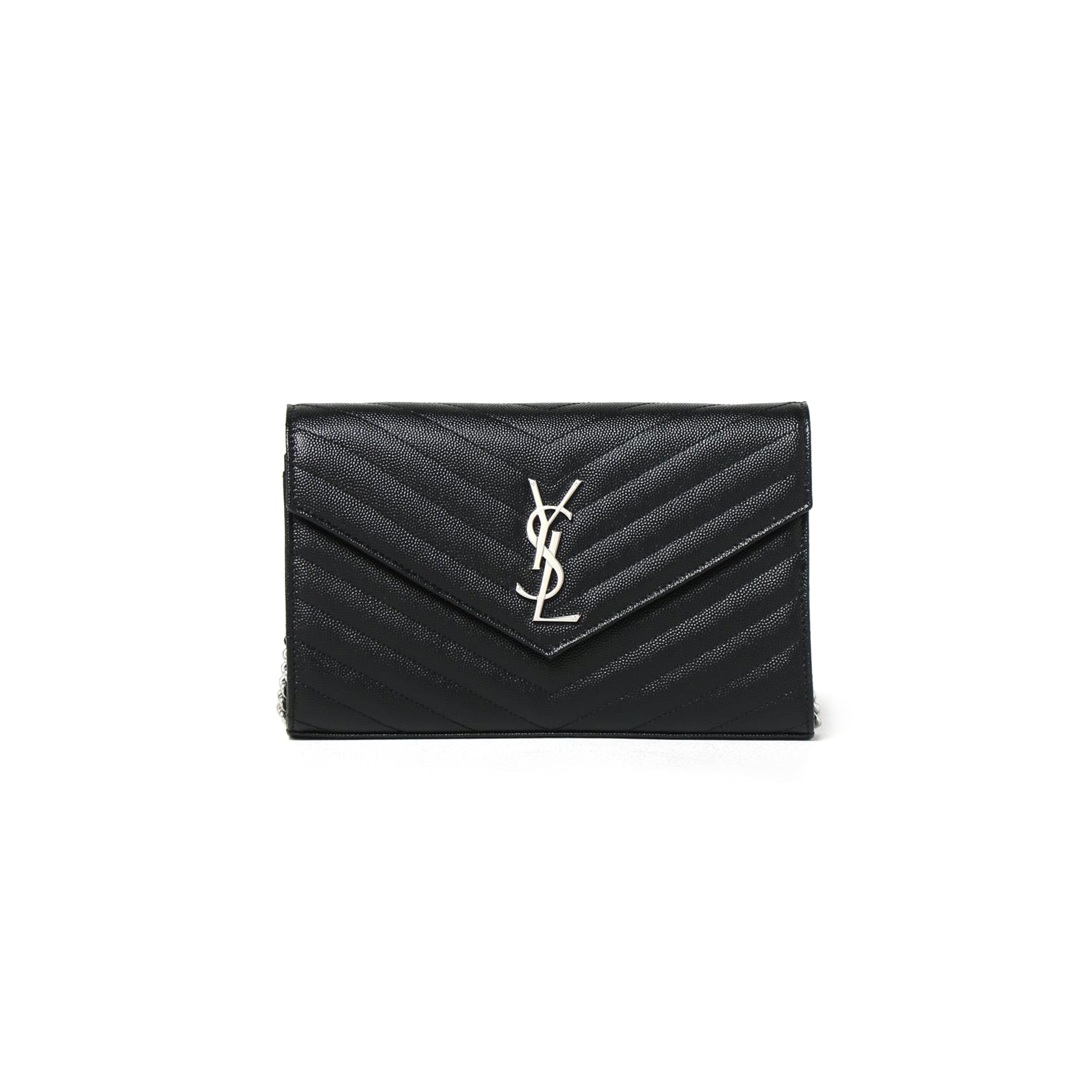 YSL CASSANDRE MATELASSÉ CHAIN WALLET IN GRAIN DE POUDRE EMBOSSED LEATHER 377828BOW021000 (22.5*14*4cm)