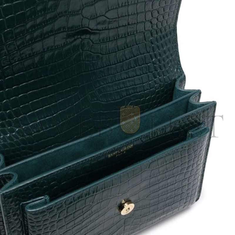 YSL SUNSET MEDIUM CHAIN BAG IN CROCODILE-EMBOSSED SHINY LEATHER 442906332108 (22*16*6.5cm)