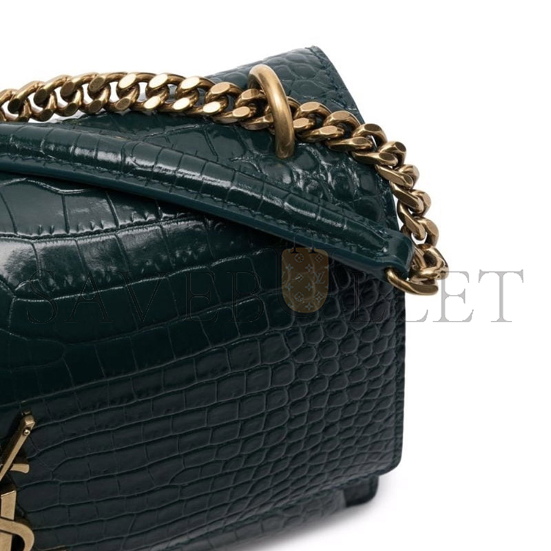YSL SUNSET MEDIUM CHAIN BAG IN CROCODILE-EMBOSSED SHINY LEATHER 442906332108 (22*16*6.5cm)