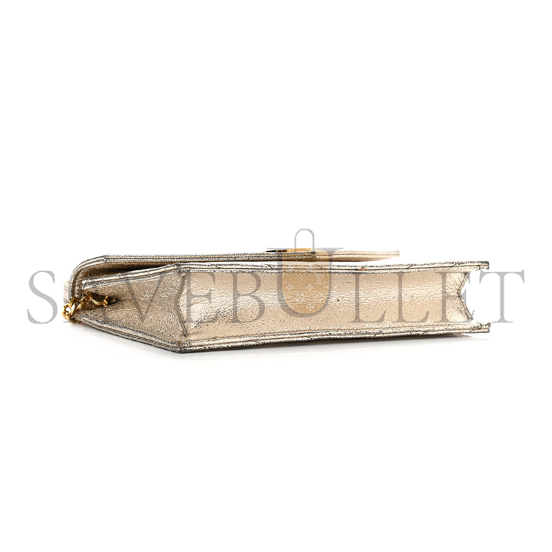YSL CASSANDRE ENVELOPE CHAIN WALLET IN GRAIN DE POUDRE EMBOSSED LEATHER METALLIC 3939531032299 (19*12.5*3.5cm)