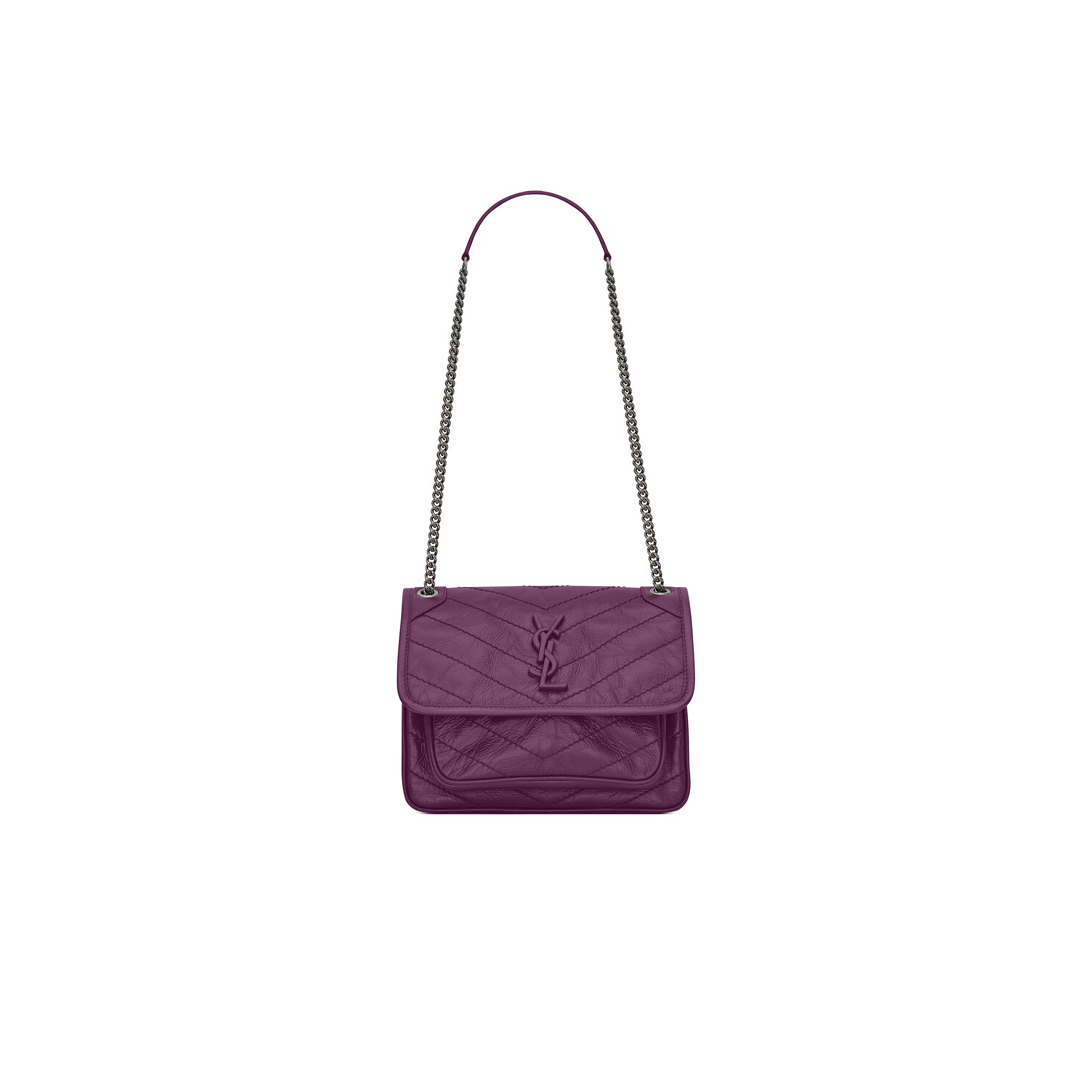 YSL NIKI BABY CHAIN BAG IN CRINKLED VINTAGE LEATHER 498892336252 (21*16*7.5cm)