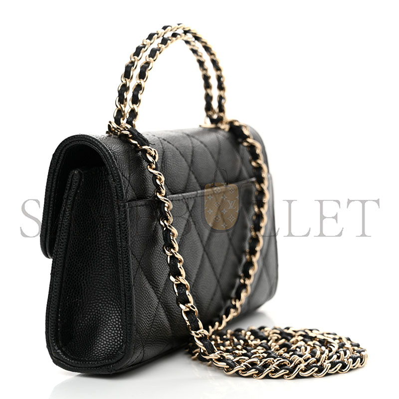 CHANEL CAVIAR QUILTED CHAIN TOP HANDLE WITH CHAIN BLACK (18*10*4cm) 