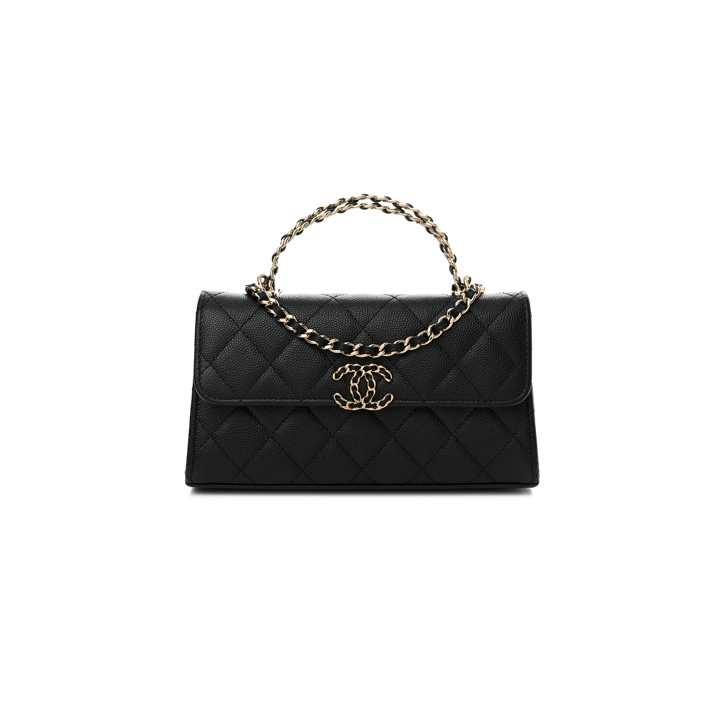 CHANEL CAVIAR QUILTED CHAIN TOP HANDLE WITH CHAIN BLACK (18*10*4cm) 