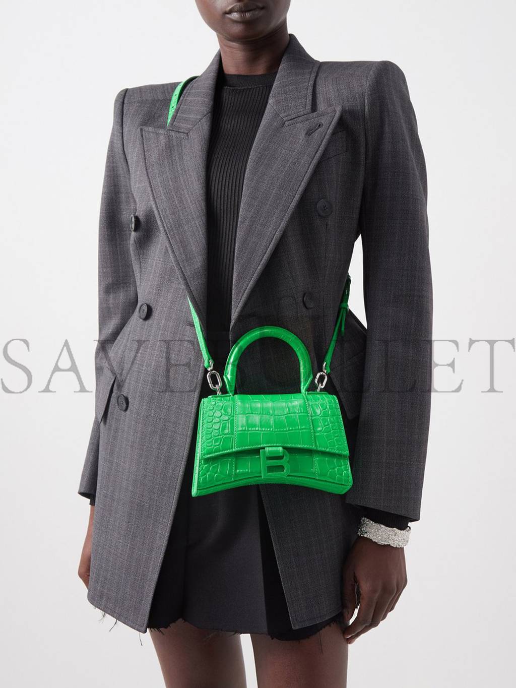 BALENCIAGA GREEN HOURGLASS XS CROC-EFFECT LEATHER CROSS-BODY BAG MATCHESFASHION US (19*12.1*7.6cm)