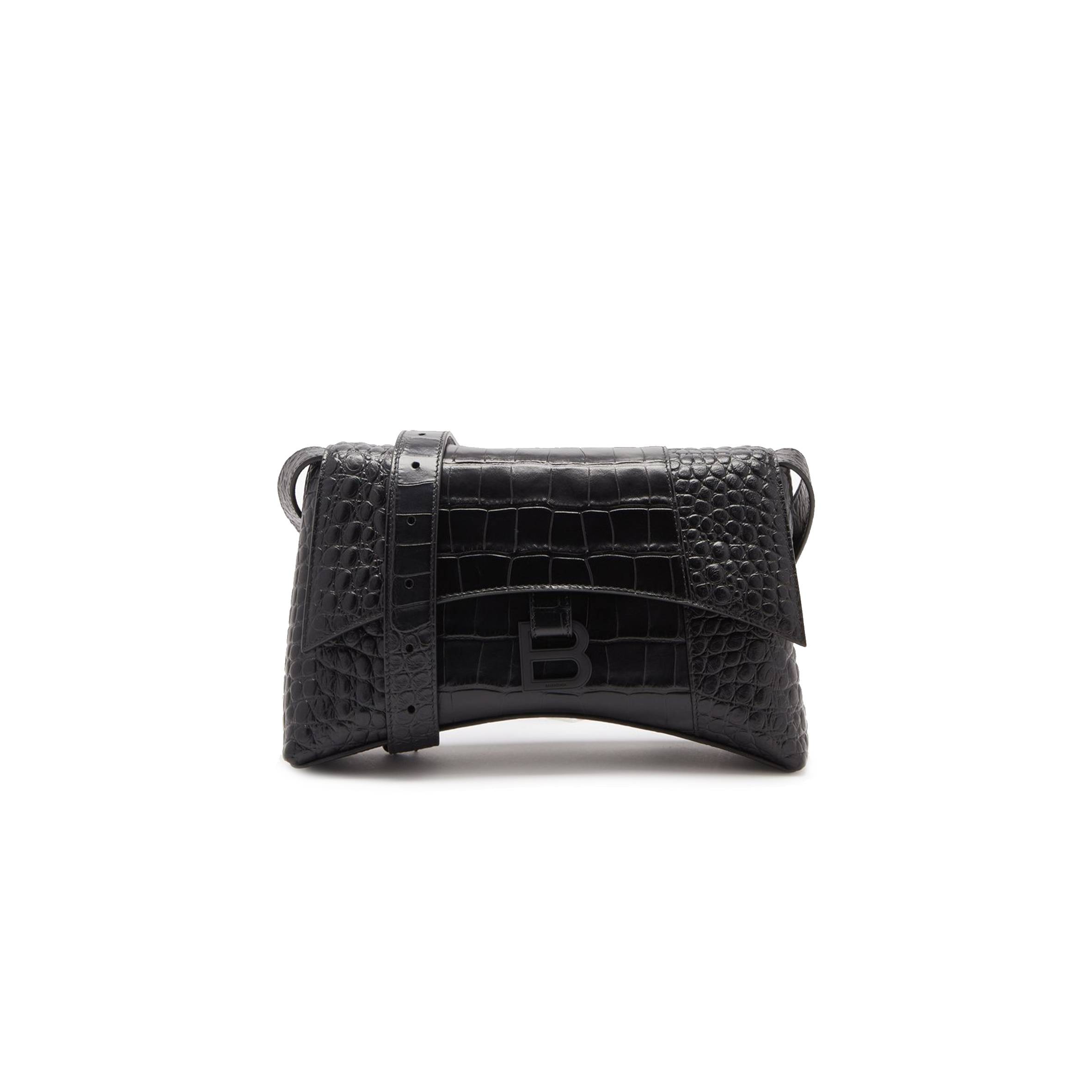 BALENCIAGA BLACK DOWNTOWN XS CROCODILE-EFFECT LEATHER BAG  MATCHESFASHION US (25.4*15*6cm)