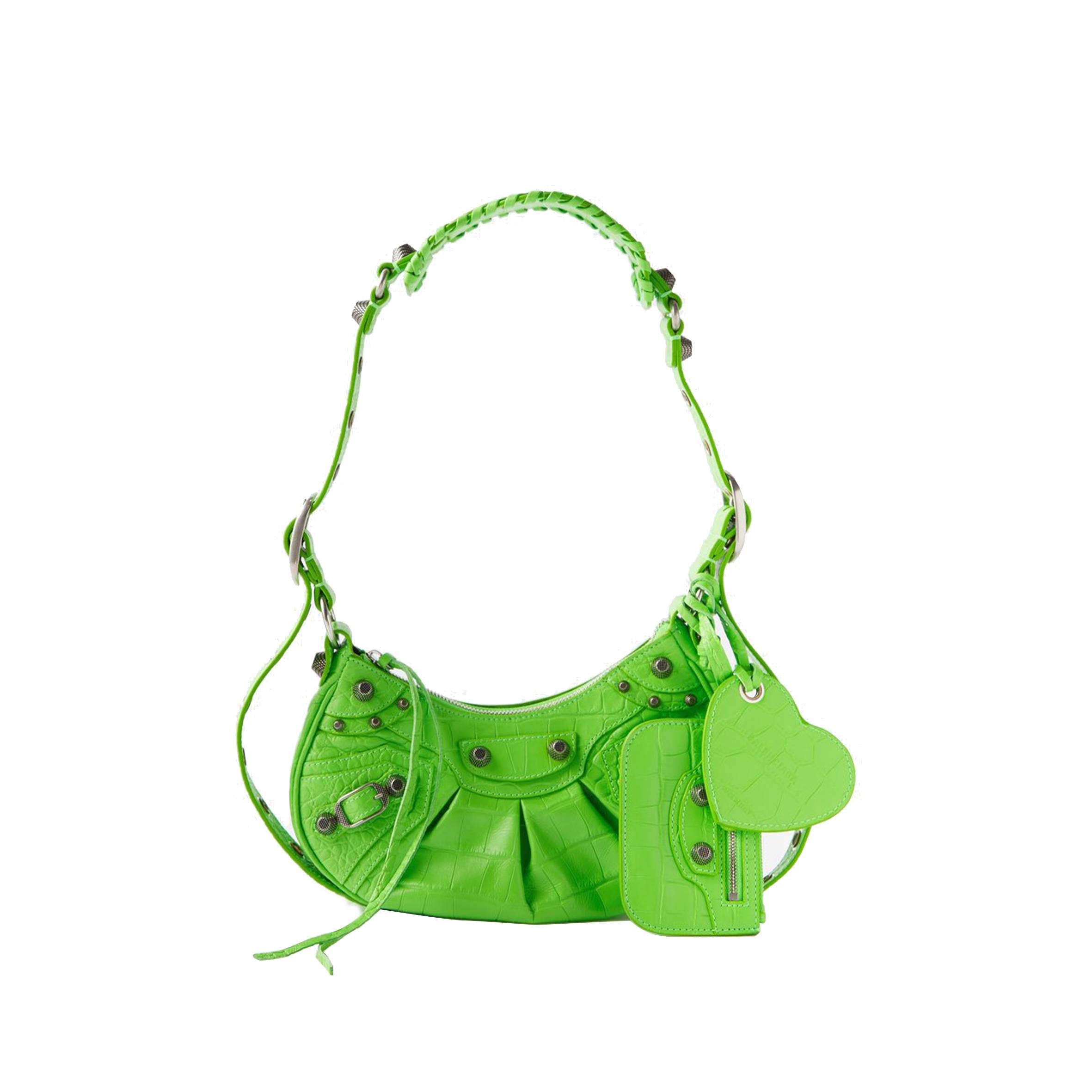 BALENCIAGA GREEN LE CAGOLE XS CROC-EFFECT LEATHER SHOULDER BAG MATCHESFASHION US (25*15.2*6cm)