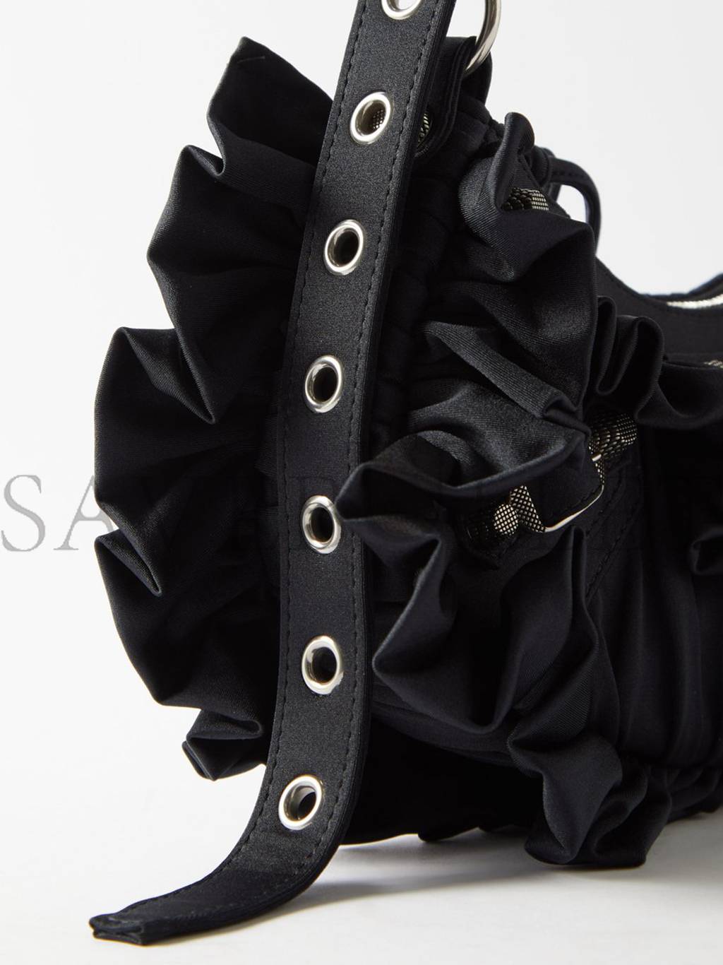 BALENCIAGA BLACK LE CAGOLE XS RUFFLED SPANDEX SHOULDER BAG  MATCHESFASHION US (25.6*11.4*7.3cm)