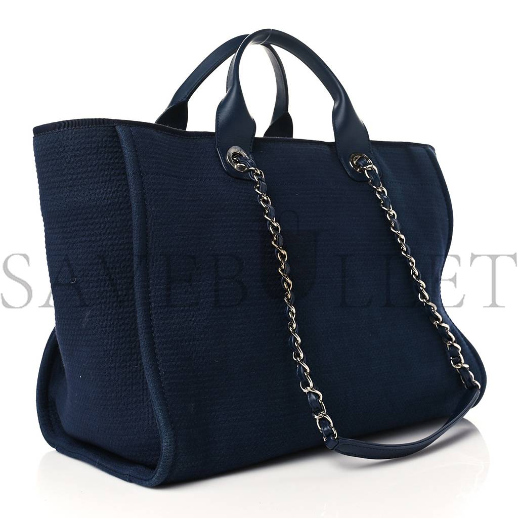 CHANEL MIXED FIBERS CALFSKIN MEDIUM DEAUVILLE TOTE NAVY BLUE (38*29*23cm)