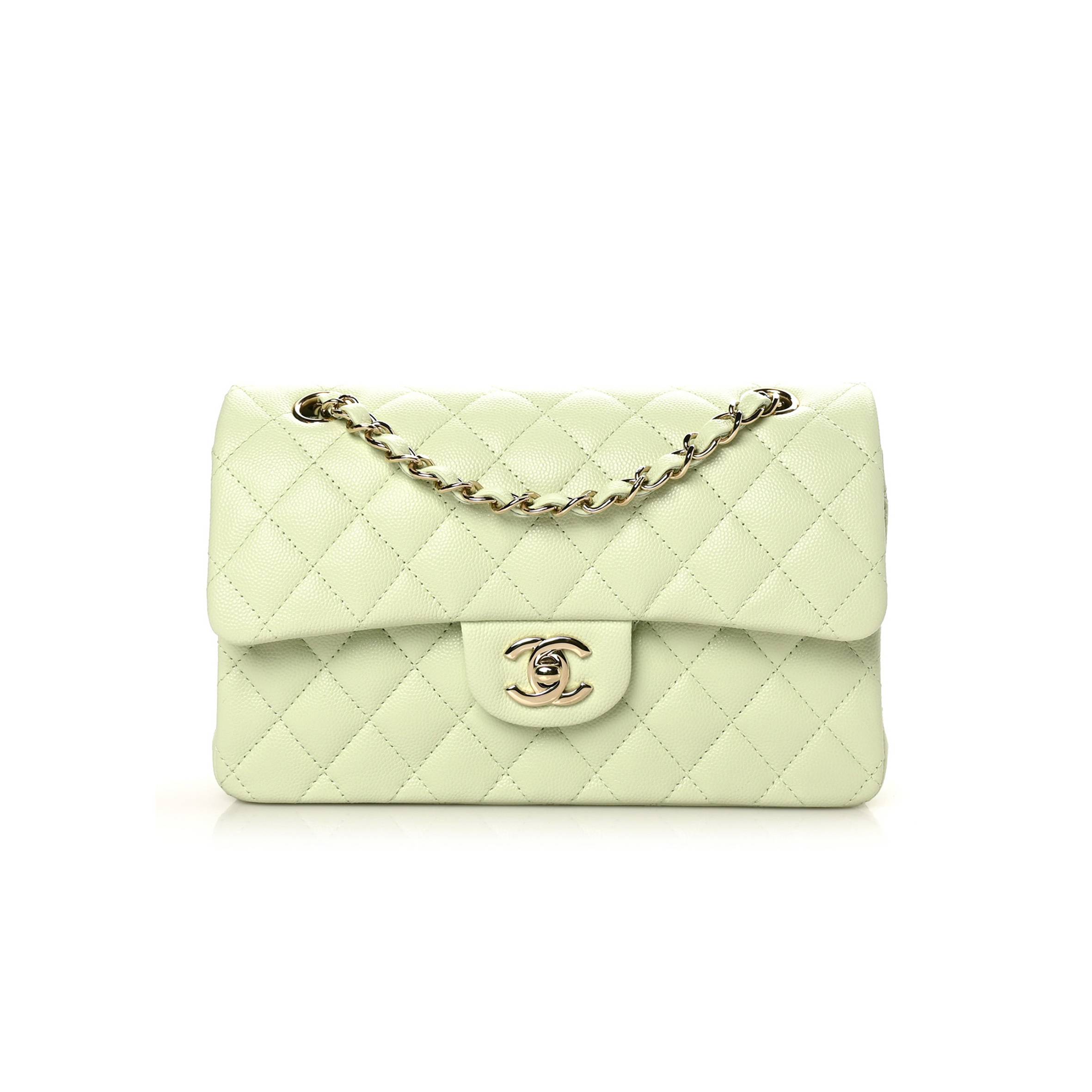 CHANEL CAVIAR QUILTED SMALL DOUBLE FLAP LIGHT GREEN ROSE GOLD HARDWARE (23*14*6cm) CHANEL CAVIAR QUILTED SMALL DOUBLE FLAP LIGHT GREEN ROSE GOLD HARDWARE (23*14*6cm)