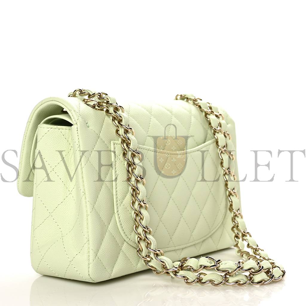 CHANEL CAVIAR QUILTED SMALL DOUBLE FLAP LIGHT GREEN ROSE GOLD HARDWARE (23*14*6cm) CHANEL CAVIAR QUILTED SMALL DOUBLE FLAP LIGHT GREEN ROSE GOLD HARDWARE (23*14*6cm)