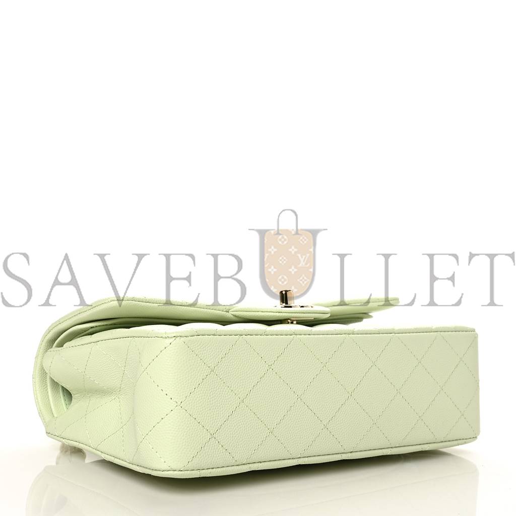 CHANEL CAVIAR QUILTED SMALL DOUBLE FLAP LIGHT GREEN ROSE GOLD HARDWARE (23*14*6cm) CHANEL CAVIAR QUILTED SMALL DOUBLE FLAP LIGHT GREEN ROSE GOLD HARDWARE (23*14*6cm)