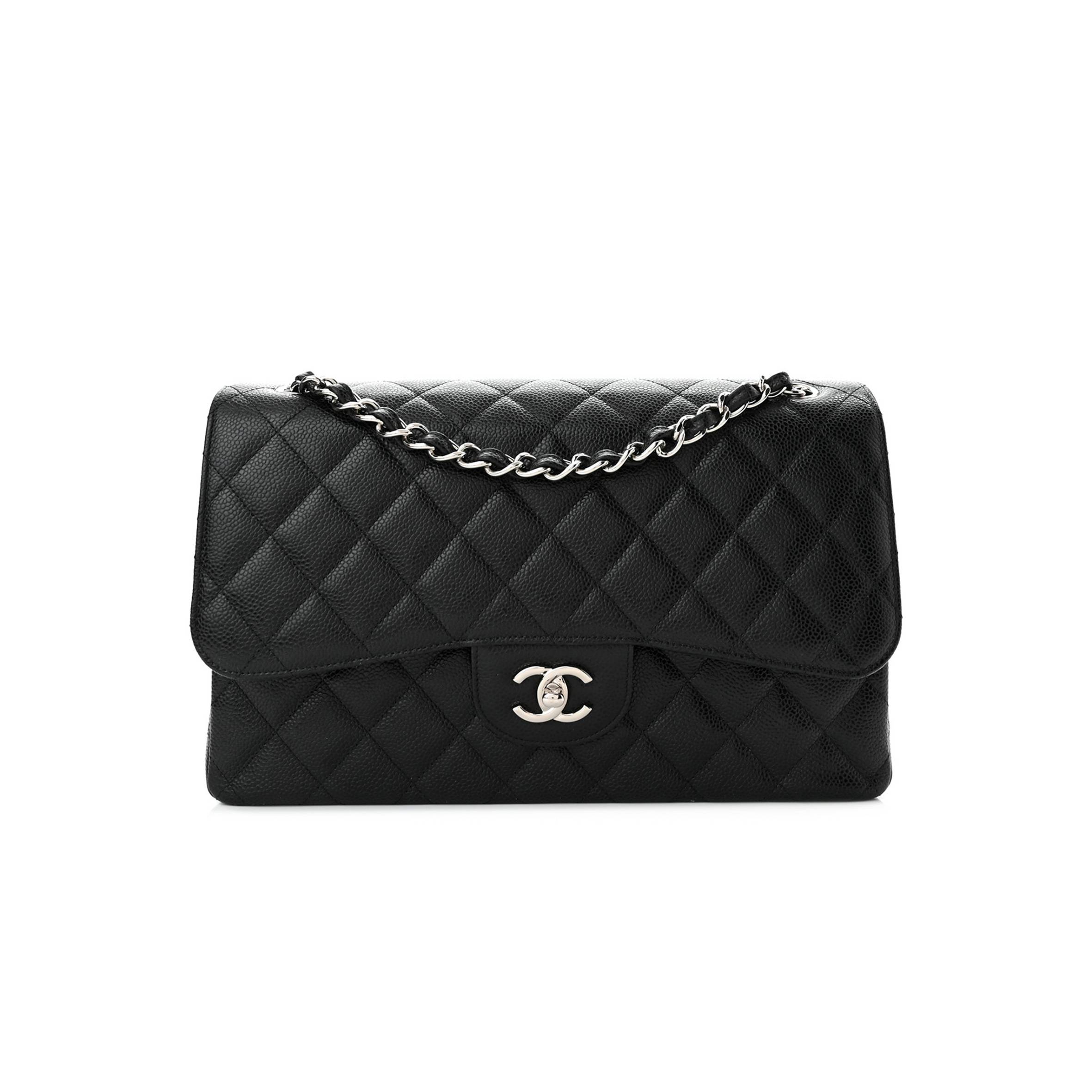 CHANEL CAVIAR QUILTED JUMBO DOUBLE FLAP BLACK SILVER HARDWARE (30*20*9cm) CHANEL CAVIAR QUILTED JUMBO DOUBLE FLAP BLACK SILVER HARDWARE (30*20*9cm)