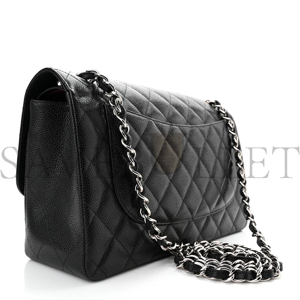 CHANEL CAVIAR QUILTED JUMBO DOUBLE FLAP BLACK SILVER HARDWARE (30*20*9cm) CHANEL CAVIAR QUILTED JUMBO DOUBLE FLAP BLACK SILVER HARDWARE (30*20*9cm)